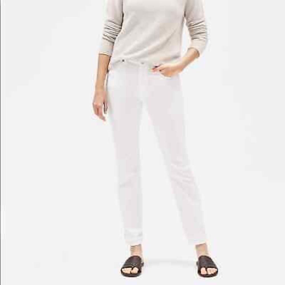 Eileen Fisher White Organic Cotton/Spandex Mid Rise Slim Jeans Sz 4
